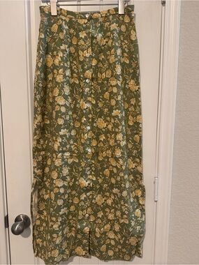 Breeches Green Floral Button-Front Skirt vintage cottagecore granny core artsy‎